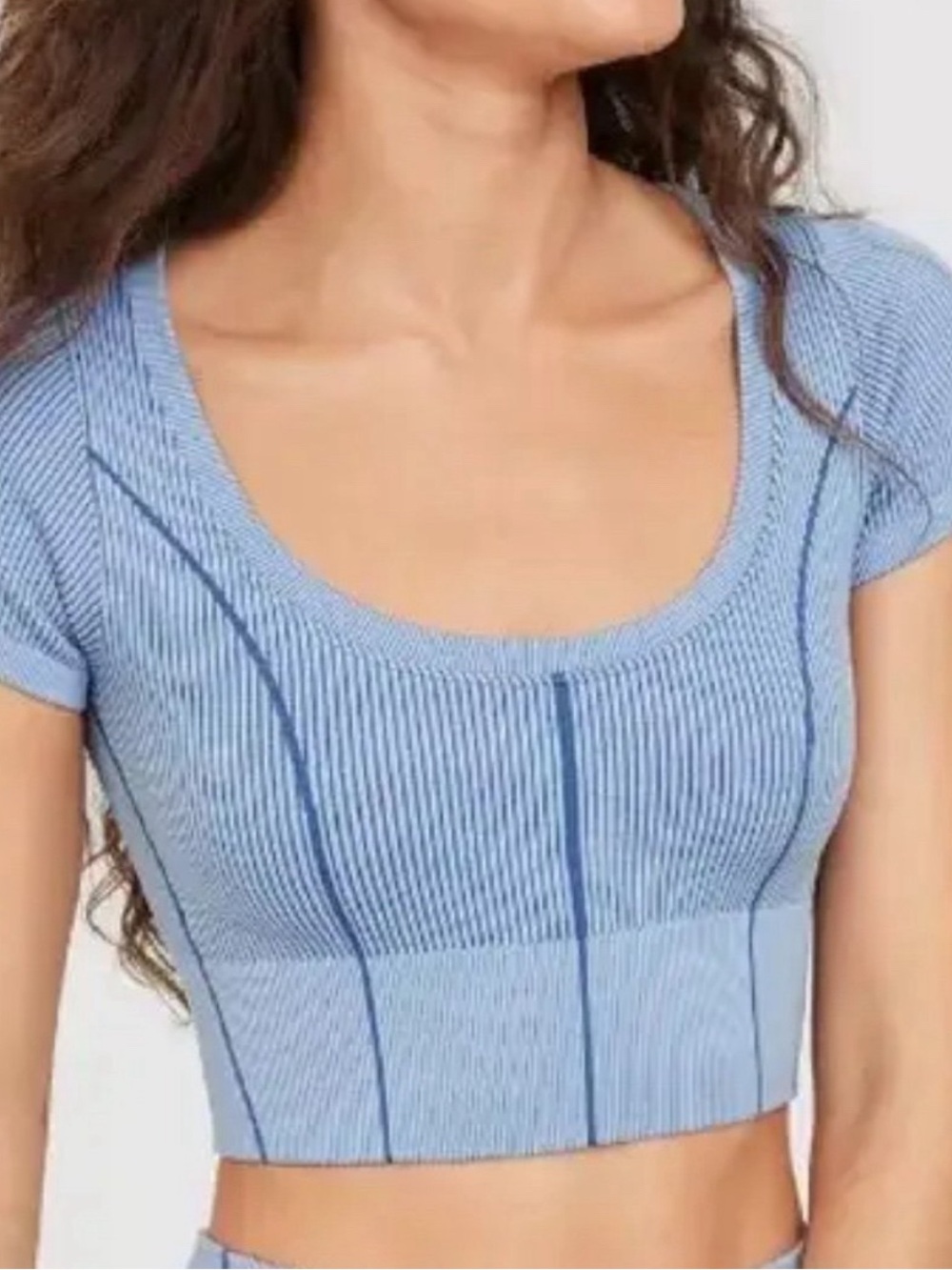 Women’s Light Blue Ribbed Scoop-Neck Crop Top